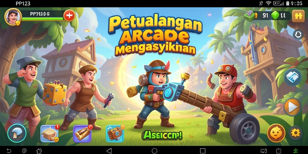Tangkapan layar PP123 menunjukkan aksi gameplay Arcade yang menarik dan penuh warna.
