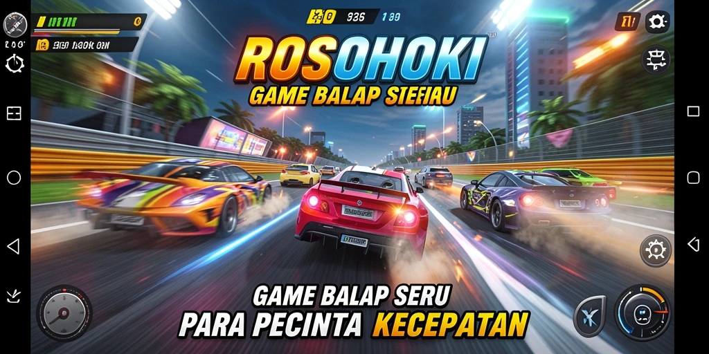 Tampilan gameplay seru dalam balapan mobil ROSOHOKI.