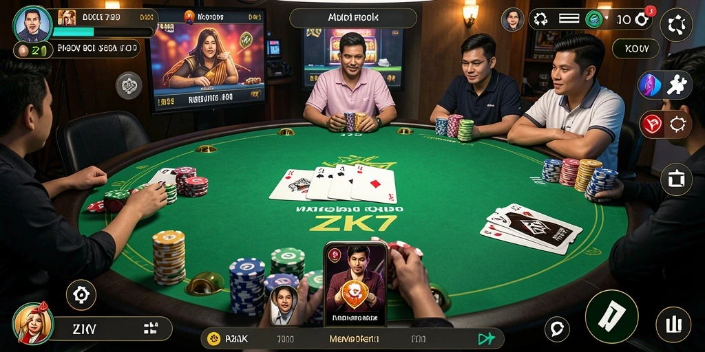 Tampilan screenshot ZK7 menunjukkan suasana permainan poker yang mengasyikkan.